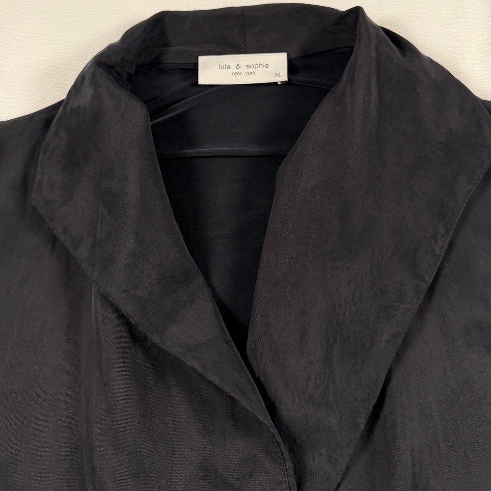 Lola & Sophie New York Black Faux Suede Mixed Media Open Front Cardigan XL